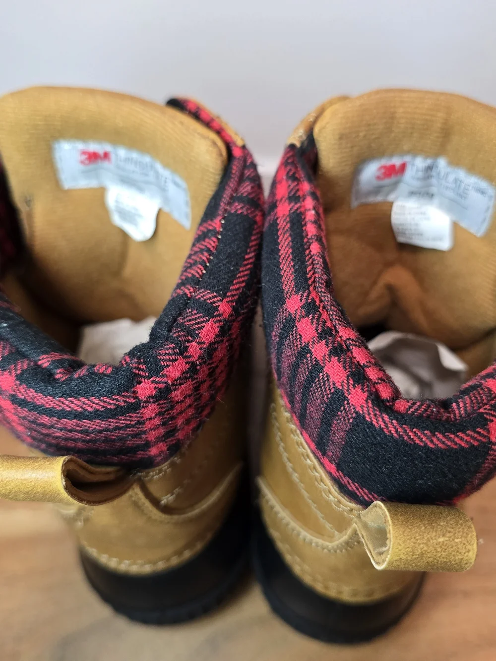 Toddler Waterproof Winter Duck Boots in Tan and Plaid. 9T/10T